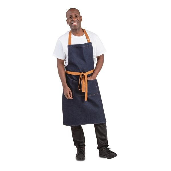 Whites Bistro Schürze jeans-blau mit Bein-Tan, Polybaumwolle, B980