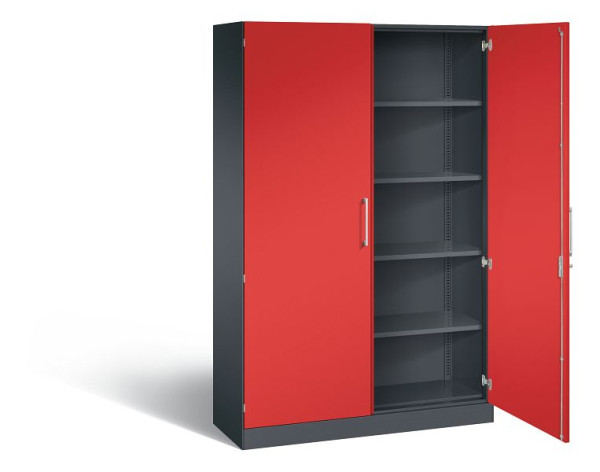 C+P Flügeltürenschrank Asisto, H1980xB1200xT435mm, Farbe: Schwarzgrau / feuerrot, Bügelgriff, 5 OH, 141001-000 S10190