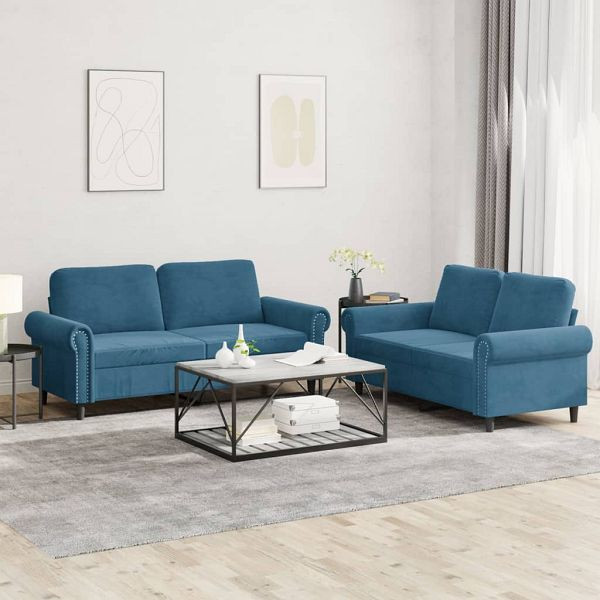 vidaXL 2-teilig Sofagarnitur mit Kissen Blau Samt, 3202219
