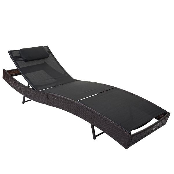 Mendler Sonnenliege Savannah, Relaxliege Gartenliege Liege, Poly-Rattan, braun-meliert, Bezug schwarz, 53155