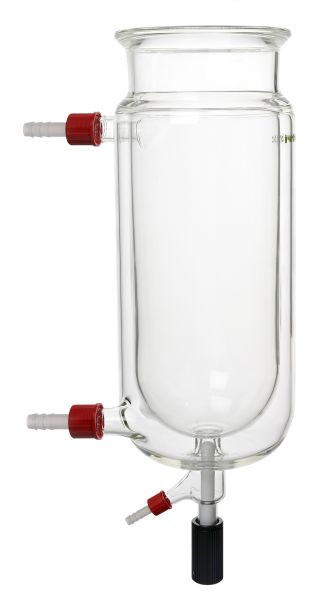Rettberg Reaktionsgefäß, 3000 ml, DN 100, mit Nut, Temperiermantel mit 2x GL 32 starkwandig, Bodenablassventil 0 - 15 mm, 107026814