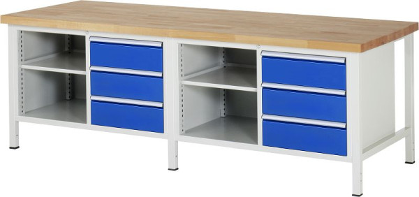 RAU Werkbank Serie 8000 - Gestell-Bauweise (Schweißgestell), Doppel-Unterbau-Container (1x Fachboden, 3x Schublade), 2500x840x900 mm, 03-8462A2-259B4S.11