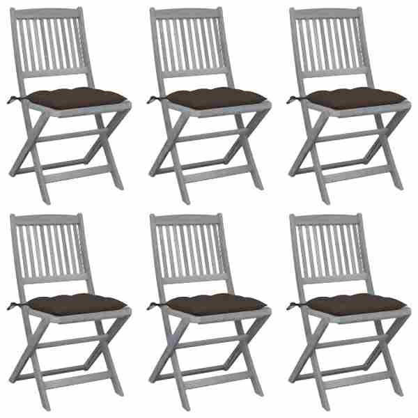 vidaXL Klappbare Gartenstühle 6 Stück mit Kissen Massivholz Akazie, 3065457