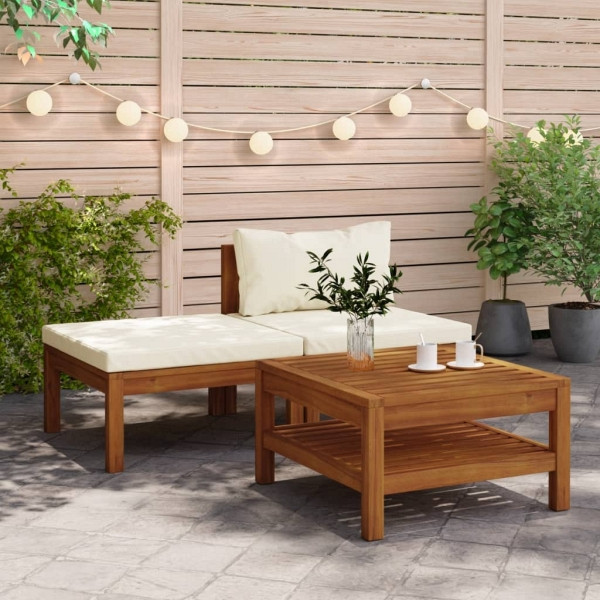 vidaXL 3-tlg. Garten-Lounge-Set mit Cremeweißen Kissen Akazienholz, 316281