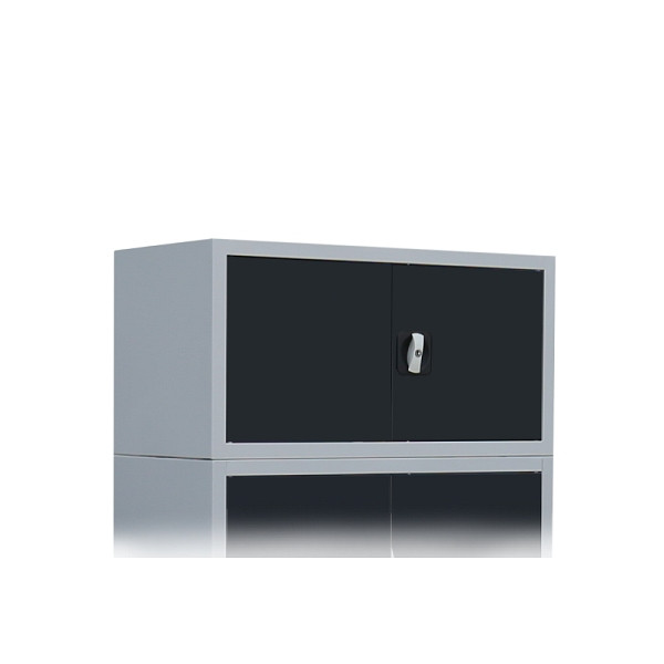 Lüllmann Aufsatzschrank mit Flügeltüren und Zylinderschloss mit Drehgriff, 450 x 800 x 383 mm, lichtgrau/anthrazit, 531118