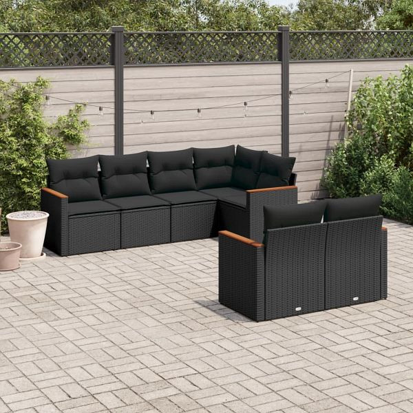 vidaXL 7-teilig Garten-Sofagarnitur mit Kissen Schwarz Poly Rattan, 3226139