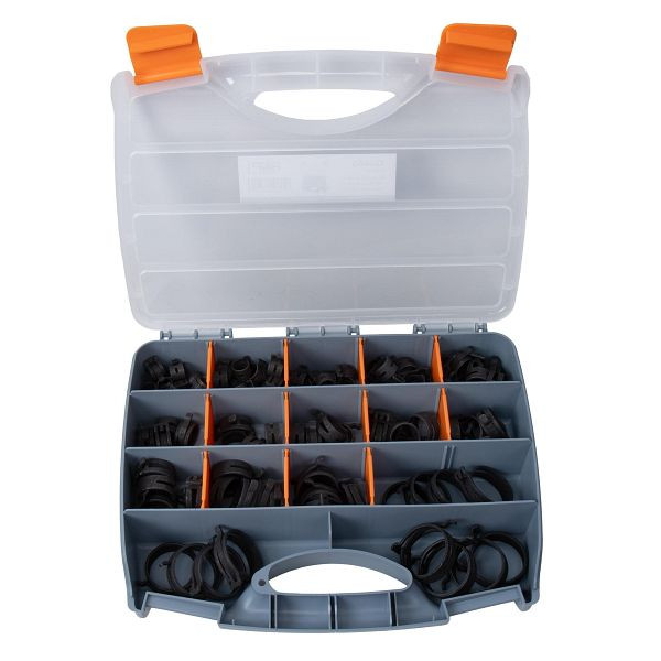 RepTools Basic Raumspar-Federbandschellen-Satz, FBS Ø13-49 mm, Bandbreite 12 mm, Federstahl, 112 Stk, XXL-124465