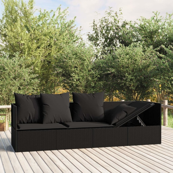 vidaXL Outdoor-Loungebett mit Kissen Schwarz Poly Rattan, 319565