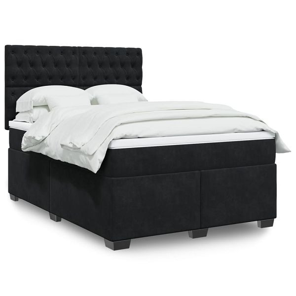 vidaXL Boxspringbett mit Matratze Schwarz 140x190 cm Samt, 3293214