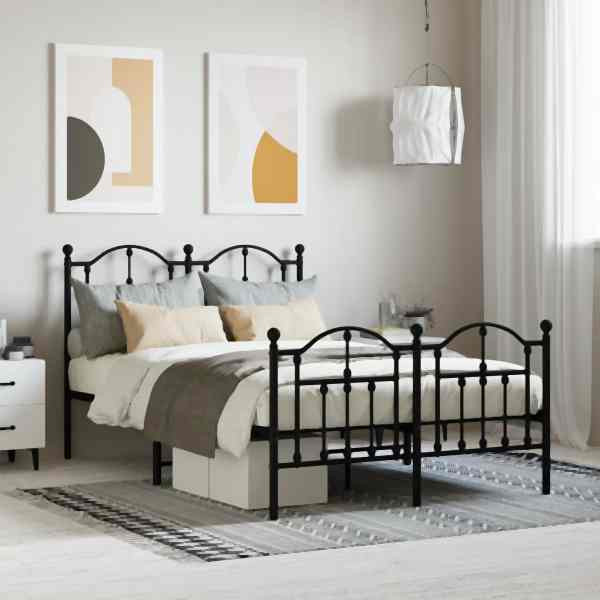 vidaXL Bettgestell mit Kopf- und Fußteil Metall Schwarz 120x200 cm, 353455