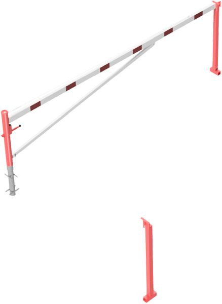 Schake Drehschranke 4,50m, für Vorhangschloss, mit Seilzugverstärkung, Drehpfosten: Ø 102mm, 2 Stück Auflagepfosten 70x70mm, feuerverzinkt, rot, 4213_45VB