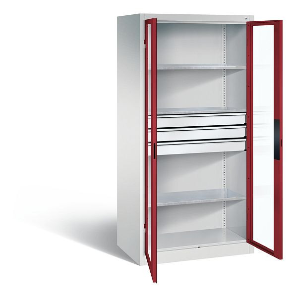 C+P Werkzeugschrank Acurado, H1950xB930xT600mm, Farbe: Lichtgrau / Rubinrot, Muldengriff, 8922-5530 S10048