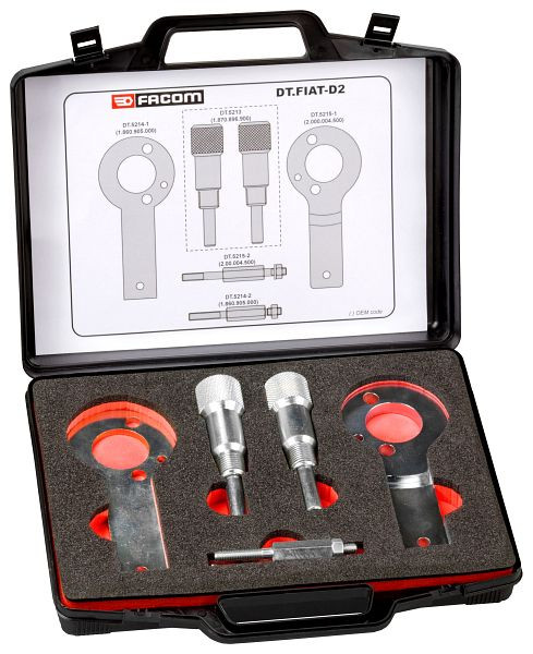 Facom Motoreinstellwerkzeug für Dieselmotoren (mit Riemen), Fiat, Alfa Romeo, Lancia, Opel, Satz im Kunststoffkoffer, DT.FIAT-D2