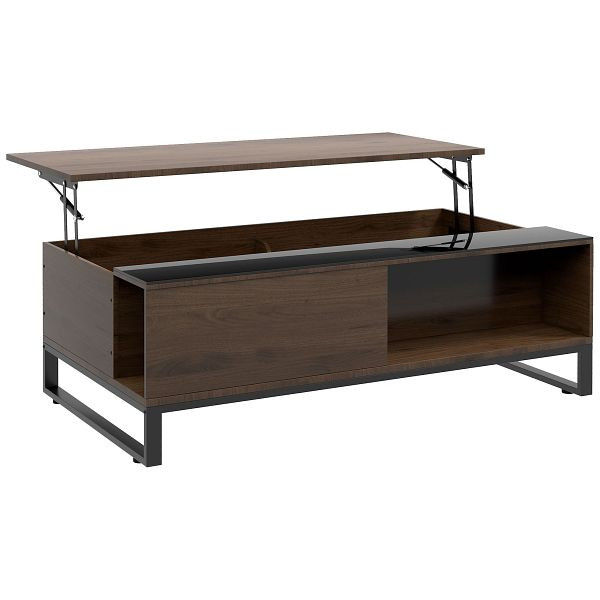 HOMCOM Beistelltisch mit Hebefunktion, verstecktes Staufach, Walsnussholzoptik, Stahlrahmen, 102 x 58 x 35,5 cm, 839-687V00WN