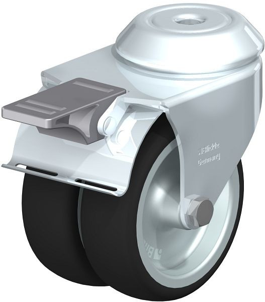 Blickle LMDA-PATH 75G-FI Apparate-Doppel-Lenkrolle mit Rückenloch & Feststeller, Thermoplastisches Polyurethan, Grau, 757082