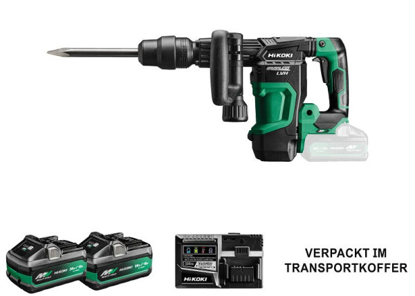 HiKOKI Akku Meißelhammer (Brushless) (SDS-max), 2 x 4.0 Ah MV, SDS-max, 6, 8 Joule, 4, 9 kg, H3641DA (4.0 MV) (Transportkoffer), H3641DAWAZ