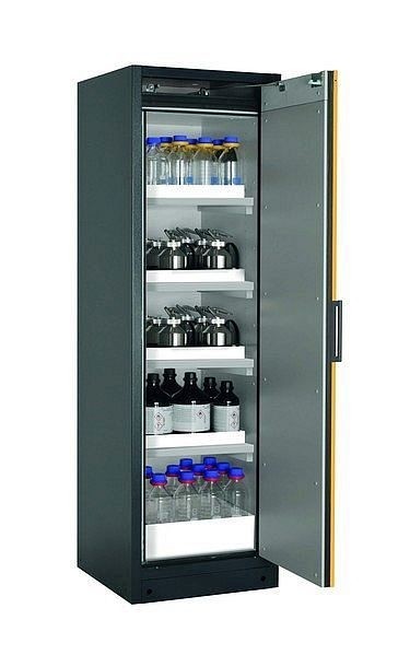 asecos Sicherheitsschrank Q-CLASSIC-90, Q90.195.060.R in sicherheitsgelb RAL 1004 mit 4x Wannenboden Standard (Polypropylen), 30073-040-33418