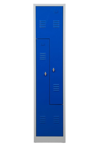 Gürkan Garderobenschrank, 50 x 41,5 x 180 cm, Lichtgrau, Enzianblau, Vorhangschloss, Z Form Türen, WRZ/2.1840, 106556