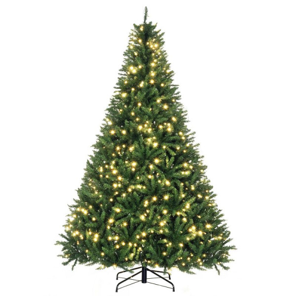 HOMCOM Weihnachtsbaum, 700 warmweißes LEDs, 2154 Zweige, flammhemmend, Kunststoff/Metall, 210 x 142 cm, Grün, 830-193
