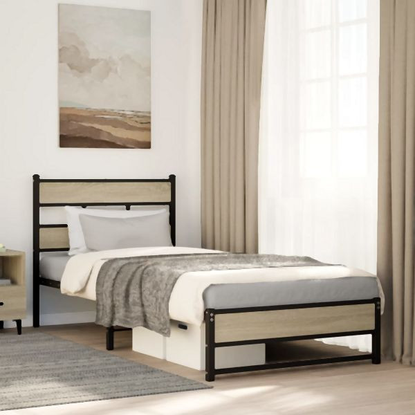 vidaXL Metallbett ohne Matratze Sonoma-Eiche 100x200 cm, 4017267
