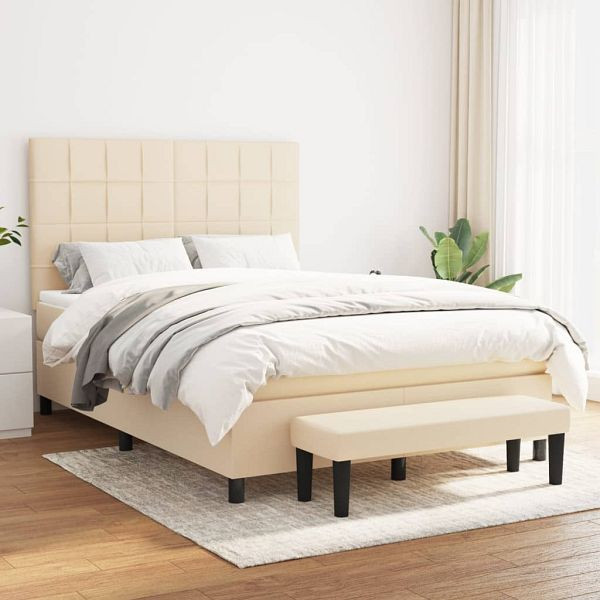 vidaXL Boxspringbett mit Matratze Creme 140x190 cm Stoff, 3136594