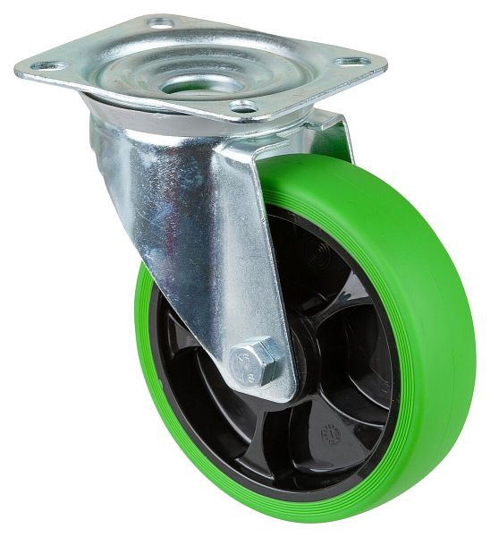BS Rollen Transportrolle Lenkrolle, thermoplastisches Gummirad, Reifen grün, Rollenlager, Platte, Durchmesser: 160 mm, VE: 2 Stück, L400.B44.161.04