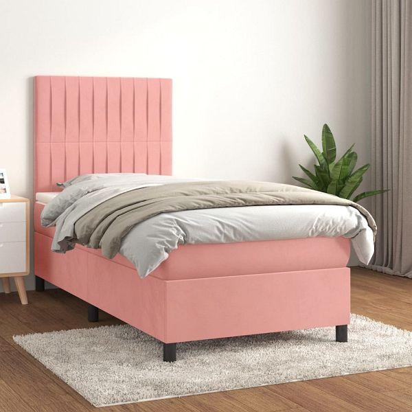 vidaXL Boxspringbett mit Matratze Rosa 100x200 cm Samt, 3143132