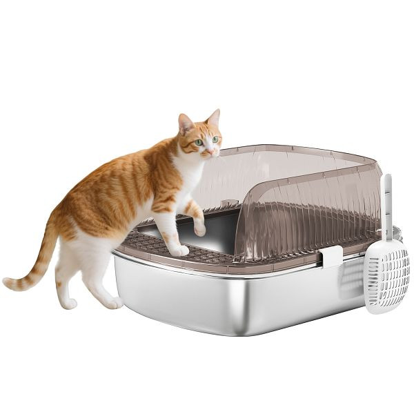 PawHut Katzenklo Edelstahl, Katzentoilette mit hohem Rand, Wanne, inklusive Schaufel für große Katzen, D31-131V00CG