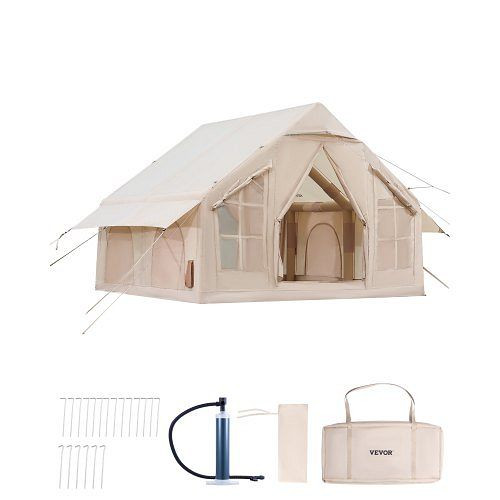VEVOR Aufblasbares Glamping-Zelt 3x3x2,3m, 4–6 Personen, 300D Oxford, 4-Jahreszeiten, mit Handpumpe, Ofenanschluss, Transporttasche, KJZP331MCQWZC4B47V0