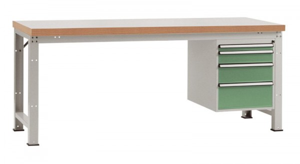 Manuflex Komplett-Werkbank Grund PROFI Standard mit Kunststoff-Platte, BxTxH = 2000 x 700 x 840 mm, Resedagrün, WP5627.6011