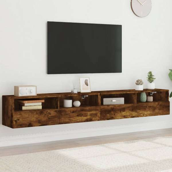 vidaXL TV-Wandschränke 2 Stück Räuchereiche 100x30x30 cm Holzwerkstoff, 836891