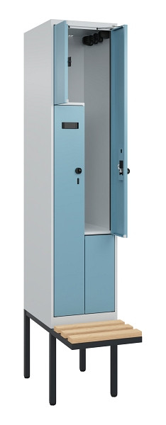 C+P Z-Spind Evolo PLUS, Bank, 2 Fächer, 2120x400x815mm, 7035/0010, Drehriegel, Sitzfläche Holz, 0490437-122 S10000