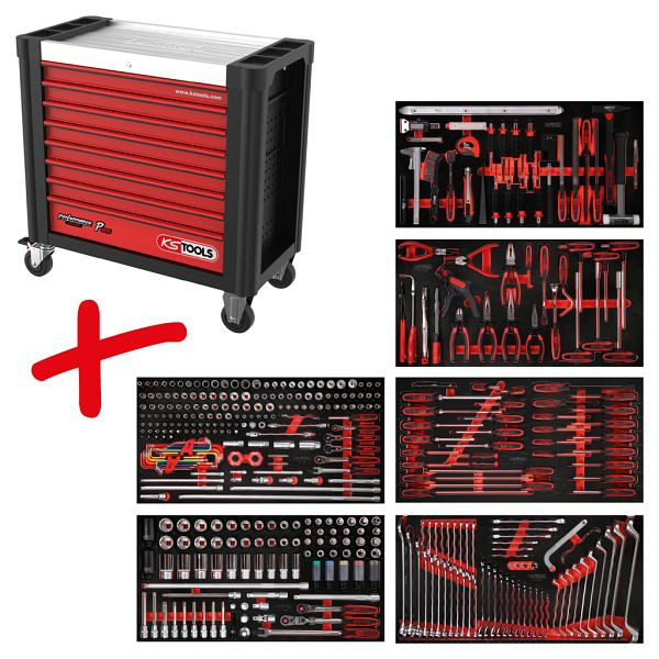 KS Tools PERFORMANCEplus Werkstattwagen-Satz P25, mit 416 Werkzeugen und 6 Schubladen, 825.6416