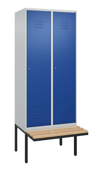 C+P Umkleidespind Classic PLUS, 2 Abteile, 2120x800x815mm, 7035/5010, Zylinderschlösser, Buche-Sitzleisten, 0800407-22 S10047