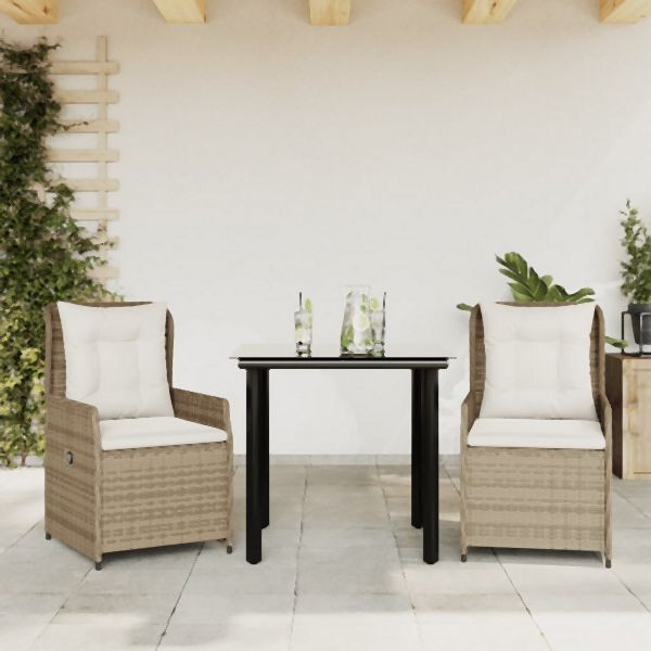 vidaXL 3-tlg. Garten-Essgruppe mit Kissen Beige Poly Rattan, 3262889