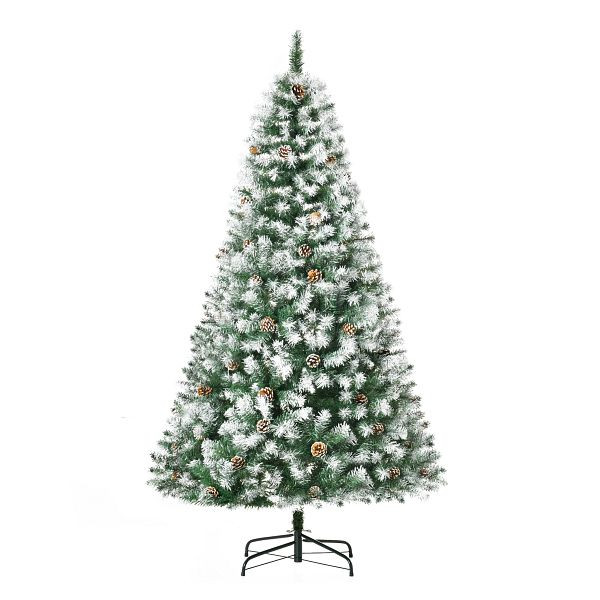 HOMCOM Künstlicher Weihnachtsbaum, 800 Zweige, 61 Zapfen, verschneite Spitzen, feuerfest, 180 cm, 830-378V01