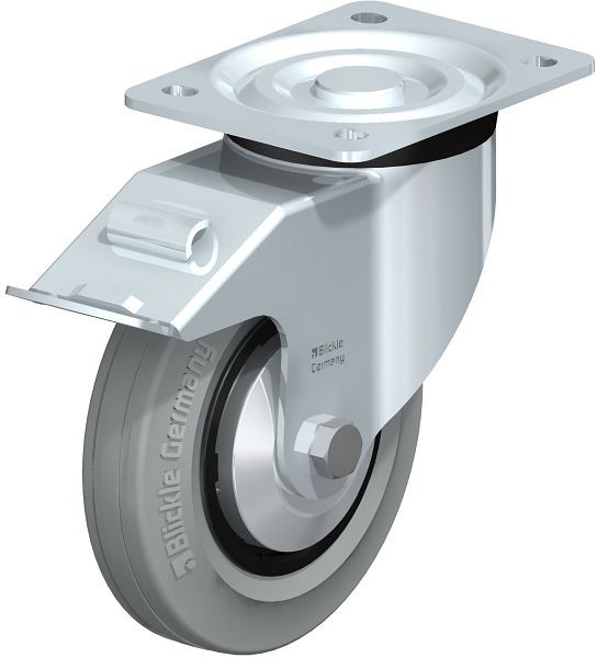 Blickle L-VPP 160R-FI-SG-FA Stahlblech-Lenkrolle, mittelschwere Ausführung, mit Anschraubplatte & Feststeller, Vollgummi, Schwarz, 430124