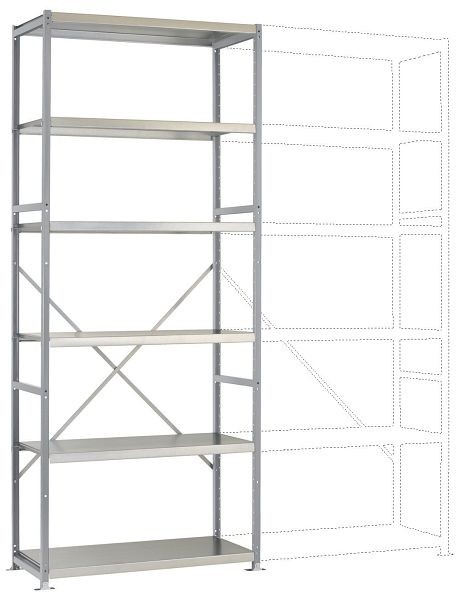 Manuflex Mittelschweres Fachboden-Steck-Grundregal mit 6 Stahlböden, HxBxT = 2500 x 1030 x 300 mm, alusilber, RP1317.9006