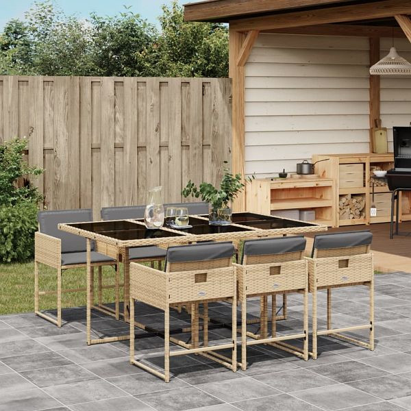vidaXL 7-teilig Garten-Essgruppe mit Kissen Beigemischung Poly Rattan, 3278039