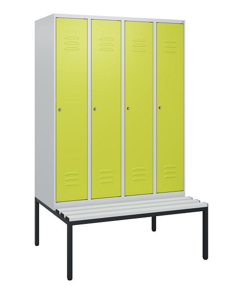 C+P Umkleidespind Classic PLUS, mit untergebauter Sitzbank, 4 Abteile, 1950x1200x815mm, 7035/0024, Zylinderschlösser, 0800505-40 S10055