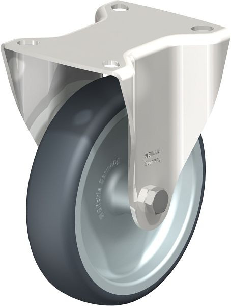 Blickle BX-TPA 127G Edelstahl-Bockrolle mit Anschraubplatte, Thermoplastisches Gummi-Elastomer, Grau, 675363