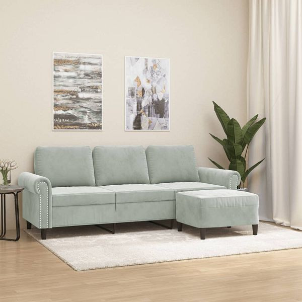 vidaXL 3-Sitzer-Sofa mit Hocker Hellgrau 180 cm Samt, 3201215
