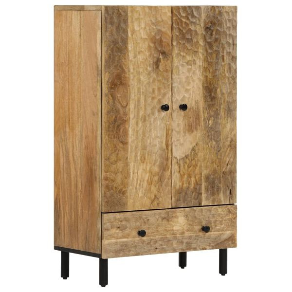 vidaXL Highboard 60x33x100 cm Massivholz Mango, Material: Massives Mangoholz mit natürlichem Finish, Holzwerkstoff, Eisen, 356921