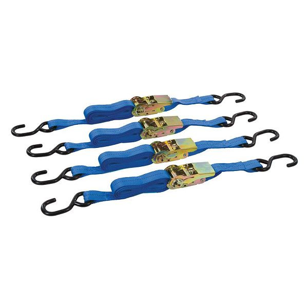 Silverline Spanngurt mit S-Haken, 4-tlg. Satz, 4 m x 25 mm, Leistung: 350 kg, Zurrkraft: 700 kg, 481938