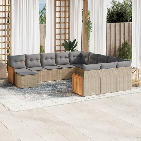 vidaXL 12-teilig Garten-Sofagarnitur mit Kissen Beige Poly Rattan, 3260666