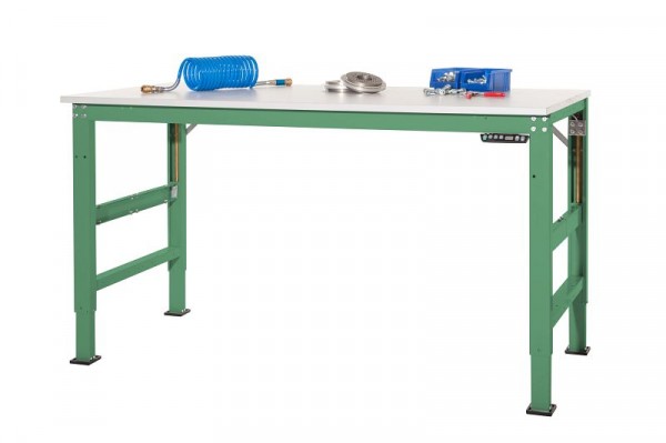 Manuflex Arbeitsgrundtisch UNIVERSAL Ergo E Memory mit Melaminplatte, BxTxH = 1000 x 800 x 722-1002 mm, Resedagrün, AU9511.6011