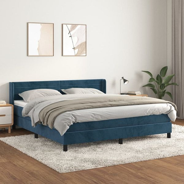 vidaXL Boxspringbett mit Matratze Dunkelblau 160x200 cm Samt, 3131031