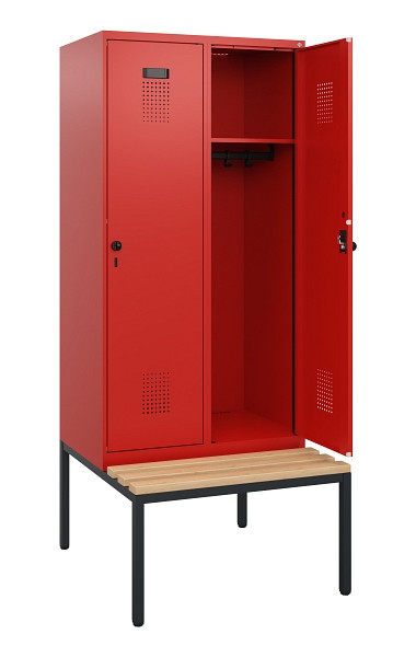C+P Spind Evolo PLUS, 2 Abteile, 1950x800x815mm, 3020/3020, Drehriegel, Sitzfläche Buche-Hartholz, Sitzbank, 0490505-22 S10034