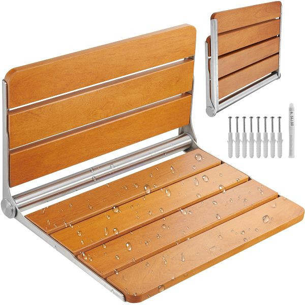VEVOR Klappbarer Duschsitz Teakholz Wandmontierte Duschbank 227kg Lehne Teakholz, SMKYMWZCYKB2IKH1GV0