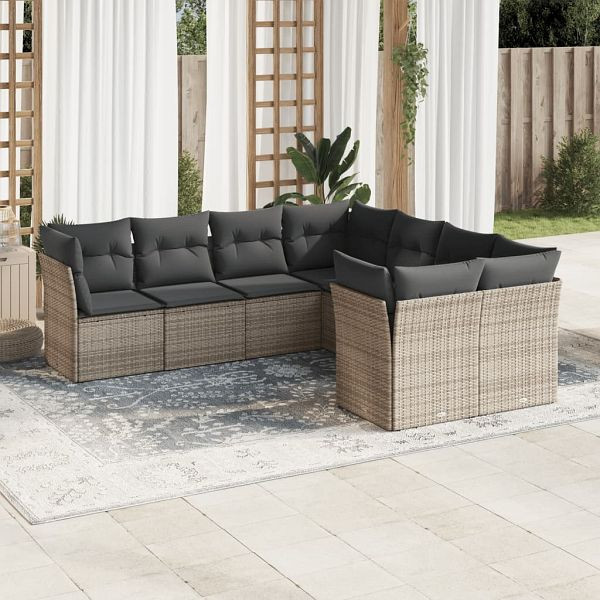 vidaXL 8-teilig Garten-Sofagarnitur mit Kissen Grau Poly Rattan, 3218590